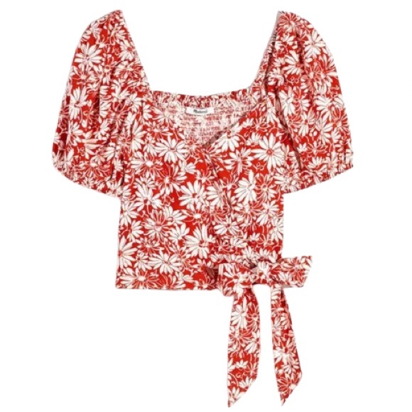 NWT Madewell Anita Floral Linen Puff Sleeve Wrap Top Size S - Picture 3 of 10